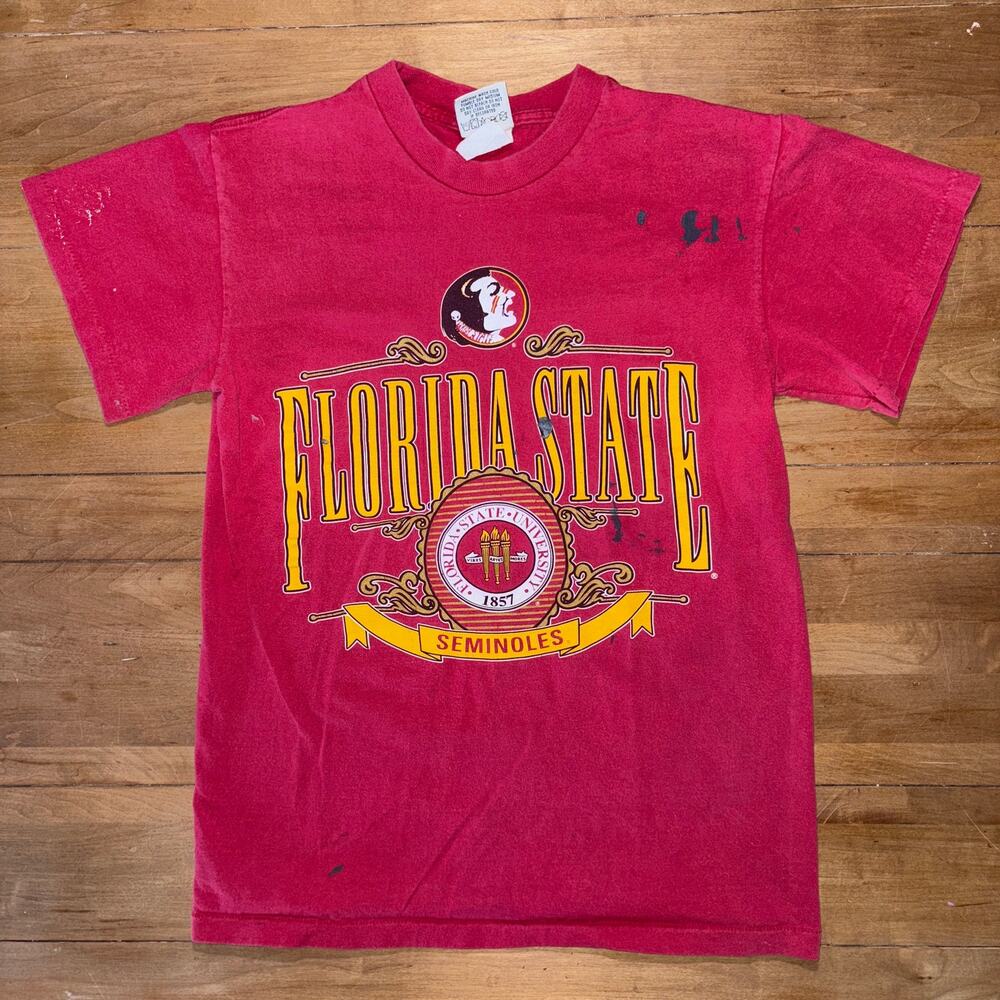 Vintage 90s Florida State Seminoles Nutmeg Mills T-Shirt Red FSU College Footbal